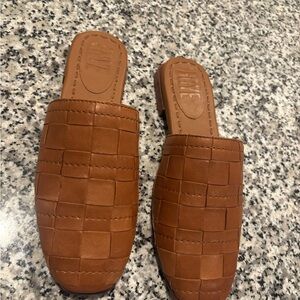 Frye Brown Woven Leather Mules